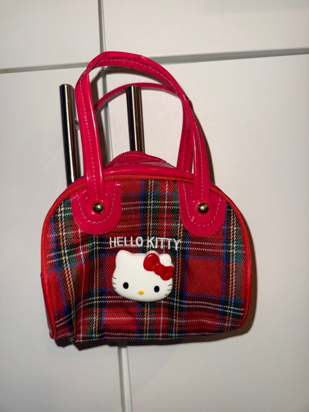 Hello Kitty Red Tartan Handbag with Red Patent Handles